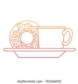 coffee cup and donut on dish in degraded orange to magenta color contour