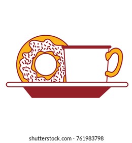coffee cup and donut on dish in color sections silhouette
