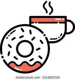 Coffee Cup And Donuts Flat Icon Isolated On White Background