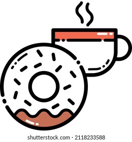 Coffee Cup And Donuts Flat Icon Isolated On White Background