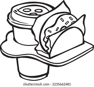 Coffee cup with donuts in holder illustration