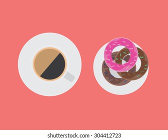 coffee cup and donuts vector illustration flat style