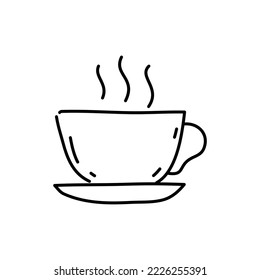 Coffee cup doodle icon. Hand drawn black sketch. Vector Illustration.