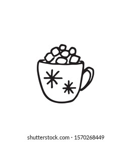 Coffee cup doodle icon vector. Coffee with marshmello doodle illustration