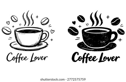 Coffee Cup Doodle Illustration Set – Hand Drawn Cafe Drink Sketch for Logo and Branding.