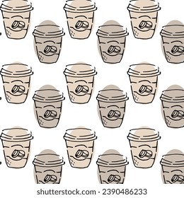 coffee cup doodle seamless background - sketch