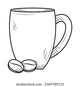 coffee cup draw with beans vector isolated