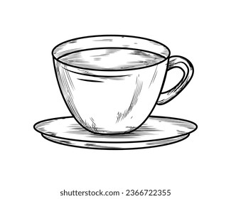 coffee cup draw on dish illustration isolated