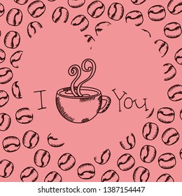 coffee cup drawing with grains pattern