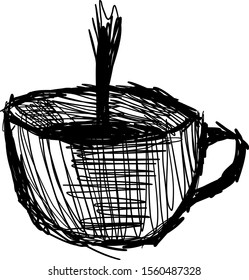 Coffee cup drawing, illustration, vector on white background.
