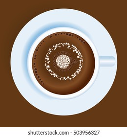 Coffee cup with drawing on coffee. Sketch cup of coffee. Best latte Art Show. Vector.