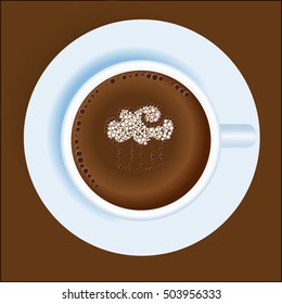 Coffee cup with drawing on coffee. Sketch cupcake. Best latte Art Show. Vector.