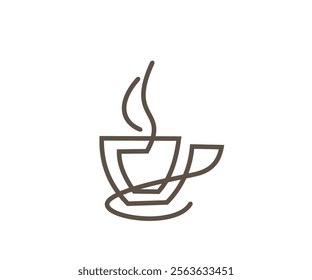 Coffee Cup Drawing Vector Logo,or Continuous Single line cup coffee