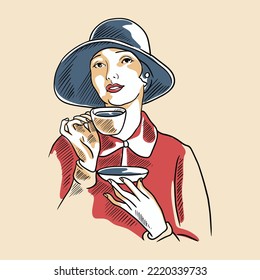 coffee cup of drawing vector on vintage concept. coffee cup for label packaging, banner, poster, and print