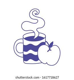 coffee cup drink with apple fresh fruit vector illustration design