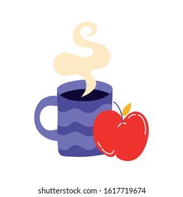 coffee cup drink with apple fresh fruit vector illustration design