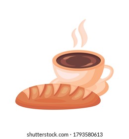 bebida de taza de café con pan estilo detallado diseño de ilustración vectorial