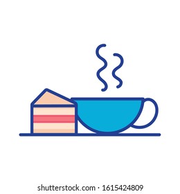 coffee cup drink with cake portion vector illustration design