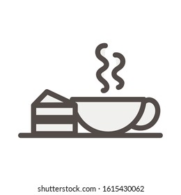 coffee cup drink with cake portion vector illustration design