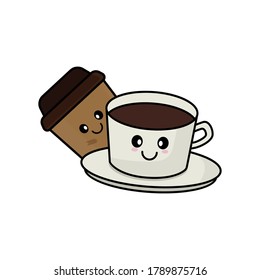 Coffee cup and drink cartoon character. Design template vector