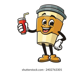 Coffee cup with a drink cartoon mascot illustration character vector clip art