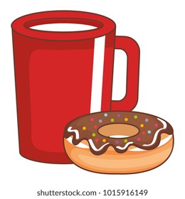 coffee cup drink with donut vector illustration design