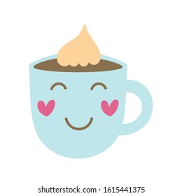 coffee cup drink kawaii character vector illustration design