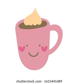 coffee cup drink kawaii character vector illustration design