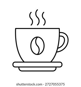 Das Symbol der Linie für Kaffeetassen-Drinks zeigt den Konsum von heißem Getränk im Zusammenhang mit Kaffeekultur, Tagesabläufen, Entspannungsmomenten und Erfrischungskonzepten.