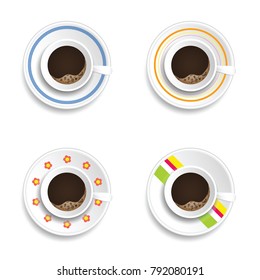 coffee cup drink, refreshment set art illustration