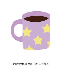 coffee cup drink with stars pattern vector illustration design