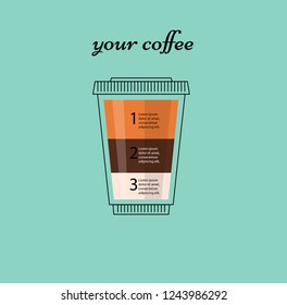 Coffee cup for drinks with plastic covers to take-out. Mock up template for cafe, food delivery truck, restaurant identity , vector illustration.