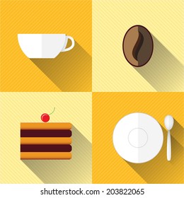 coffee cup and elements with shadow on yellow background