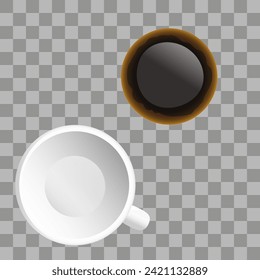 coffee cup empty and with coffee. Ceramic cup or mugs with a saucer, top view. coffee mug  with hot drink. Eps 10