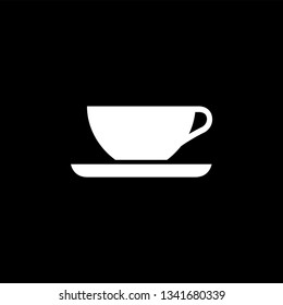 Coffee Cup Empty Icon On Black Background. Black Flat Style Vector Illustration.