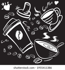 coffee cup and equipment black and white vector image for coffee concept.