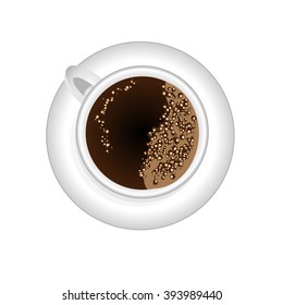 Coffee cup. Espresso top view with bubbles on white background