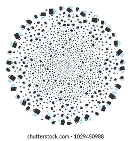 Coffee Cup exploding circle. Object pattern constructed from random coffee cup design elements as fireworks circle. Vector illustration style is flat iconic symbols.