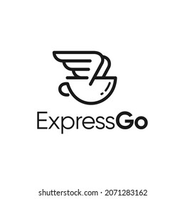 Coffee Cup Express Delivery with wings logo inspiration, 