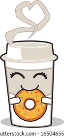 Café con cara comiendo un donut