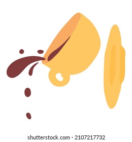 Coffee cup falling down with different things. Coffee cup fly, isolated Coffee cup fall, vector concept.
