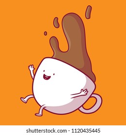 Kaffeetasse fällt mit dem Kaffee fallenden Vektorgrafik. Morgens, montags, Job, Arbeit, lustig, Design-Konzept für Energie