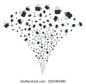 Coffee Cup festive fountain. Vector illustration style is flat iconic symbols. Object fountain made from random pictograms as coffee cup fireworks.