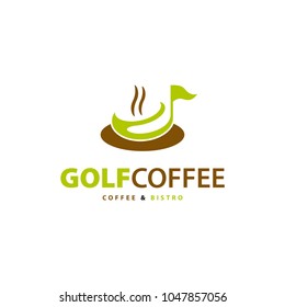 Coffee cup with flag. Golf bistro symbol. Vector illustration