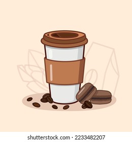 Coffee cup flat design Coffee composition coffee beans macarons