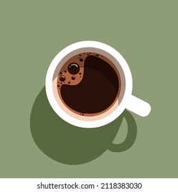 Coffee cup flat design vector image. Cup of coffee top view. Flat style with long shadow. Vector modern flat design illustration on mug with black coffee