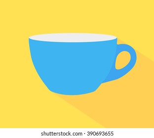 Coffee cup flat icon  blue on yellow background. Cup flat design. Vector illustration