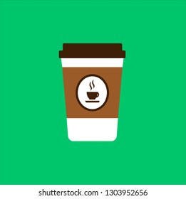 Coffee cup flat icon isolated on green backround. Plastic coffee cup. Vector illustration.