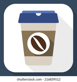 Coffee cup flat icon with long shadow