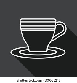 coffee cup flat icon with long shadow, line icon